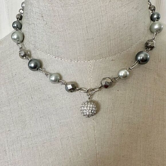 Grey faux pearl ball pendant necklace Jewelry - Grey faux pearl rhinestone ball pendant necklace